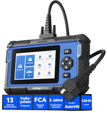 TOPDON ArtiDiag600 Elite Valise Diagnostic Auto Français, Systèmes Complets, 13 Réinitialisations, Outil de Diagnostic Voiture Multimarque avec FCA/SGW Can-FD, 2 Ans de mises à Jour gratuites