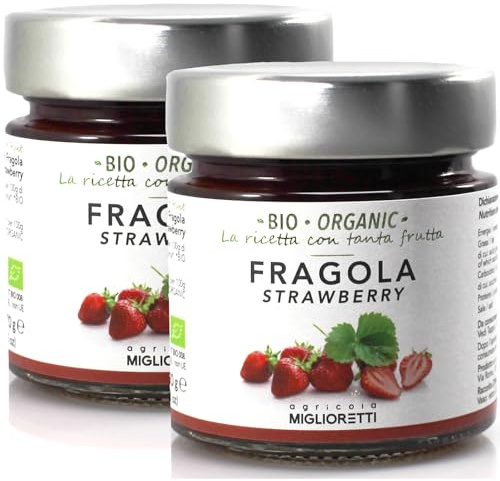 Agricola Miglioretti Confettura di Fragole Biologica 2x270g – Ideale per Colazione, Dolci e Dessert con Fragole fresche e Zucchero di Canna, Senza Pectina e Conservanti, Naturale e Genuina
