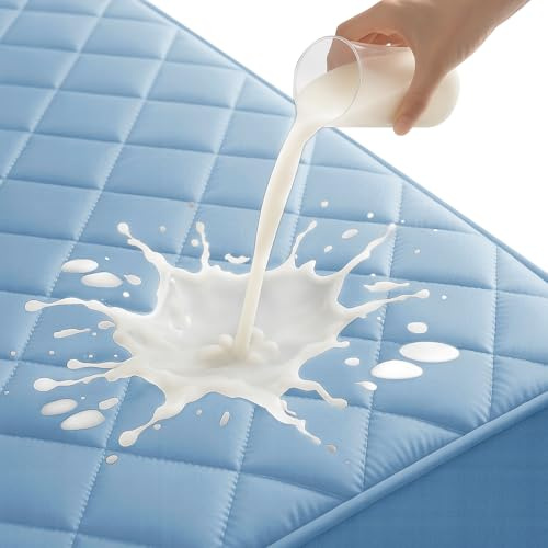 YSTELLAA Matratzenschoner Wasserdicht 180x200cm, Weiche Matratzenbezug Atmungsaktive, Mattress Protector Anti-Milben, Matratzenschutz Für Matratzen Topper Bis 30cm, Hellblau