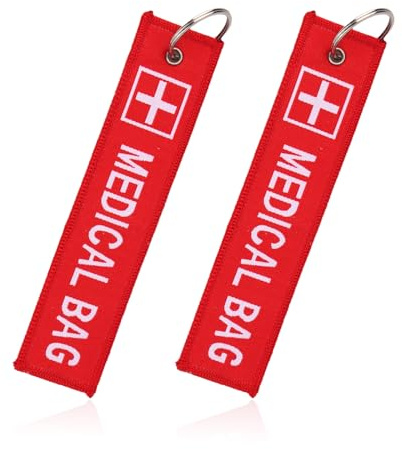 BOXOB 2pcs Étiquettes d'Alerte Médicale pour Sacs, Étiquette de Bagage Recto-Verso pour Équipement Médical Porte-Clés Rouge Durable Sac à Dos