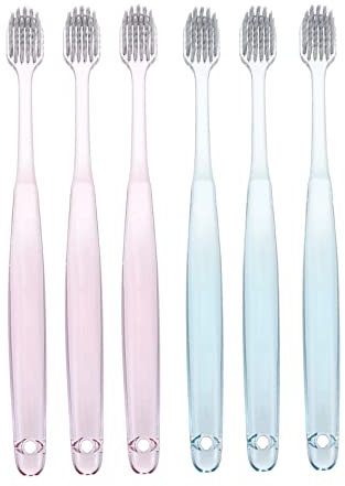 DEARMAMY Lot De 6 Brosses à Dents Aux Ions Argenté, Poils Souples En Nylon, Large Tête, Couleurs Vert Et Rose, Brosses à Dents Classiques Pour Soins Bucco-dentaires à Domicile Voyage