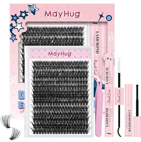 Mayhug Ögonfransförlängningssats 80D falska ögonfransar naturlig 9-16 mm 280 st D curl gör-det-själv falska ögonfransar för personligt bruk (80D kit)