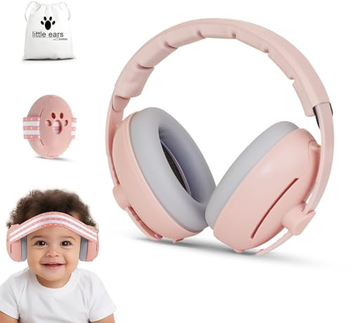 SJDUOCAI 2 in 1 Cuffie Neonato Antirumore,Regolabile Cuffie Antirumore Bambini con Fascia Elastica Leggero, Protettori acustici per neonati Superiore Ideale per il Sonno, Viaggi, Feste (Rosa)