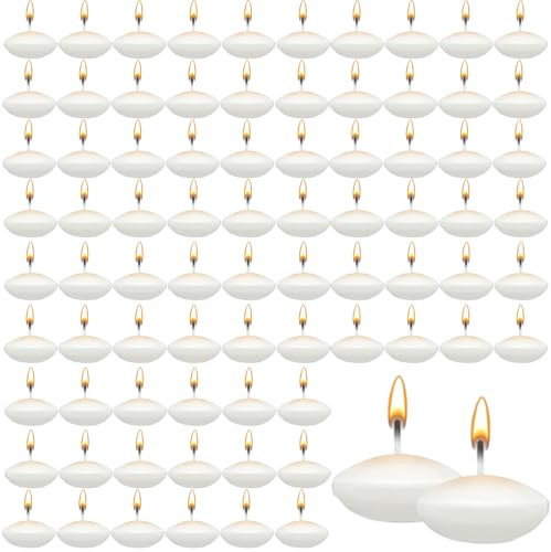 Yieson 80 Pezzi Candele Galleggianti, 3.8 cm Candele Galleggianti Bianche Non Profumate, Può bruciare per 1,5 ore, per San Valentino, Halloween, Natale e decorazioni per Piscine Nuziali (Bianche)