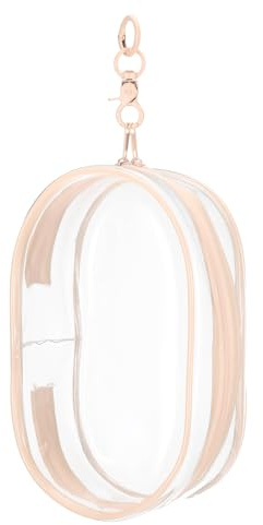 QUARKZMAN Transparent Nyckelring Väska För Figurer, 7,5 x 11 x 18,5 cm PVC Oval Bärbar Dockväska Bärväska Förvaringspåse Charm Nyckelring, Persikorosa