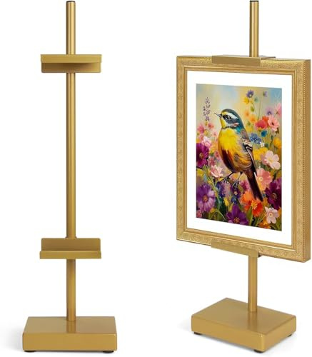 MUSLONG Einstellbarer Tischstaffelei Ständer, Bilderstaffeleien für die Präsentation von Bildern bis zu einer Höhe von 17 Zoll, goldener Metall Bilderrahmenhalter-Ständer für r Kunst und Fotos