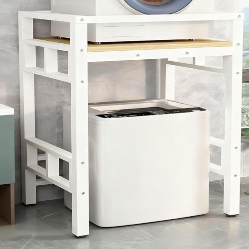 Kit Superposition Machine à Laver Sèche-Linge, capacité de charge de 500 kg, Structure Acier 4x4cm Renforcée, Pieds Anti-Dérapants Réglables(Top-loading-White A)