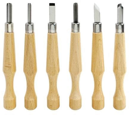 Nextpal 6-Piece Wood Carving Tools Set, Linoleum and Lino Cutting Tools with V-Shaped Chisels, Professional Woodcut and Stamp Carving Kit for Printmaking, 4.8mm to 7.2mm Blade Sizes