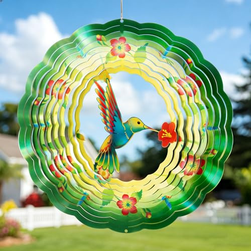 GIGALUMI Wind Spinner for Garden, Hummingbird Garden Ornaments, 3D Colorful Wind Spinner, Unique for Mom,Women,Outdoor Decorations for Yard, Patio
