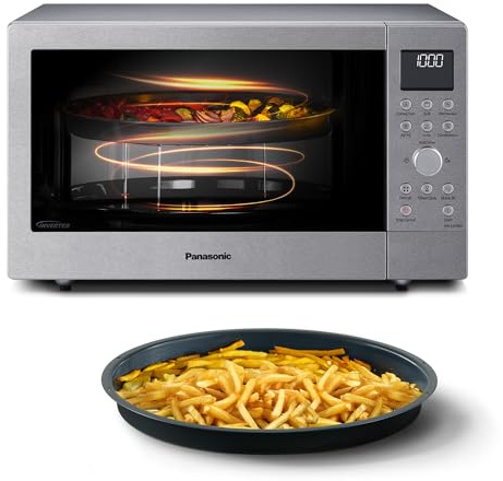 Panasonic NN-CD58RSEPG Horno Microondas Combinado 4en1 de 27 L con Freidora De Aire, Inverter 1000W, Grill 1300W, Convección, Airfryer, 19 Programas Automáticos, selector giratorio, Acero inoxidable