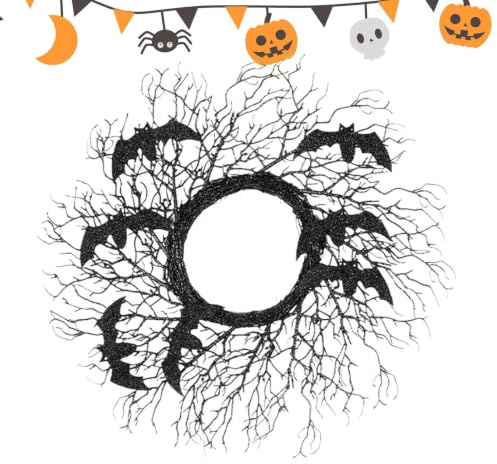 Halloween Dörrkrans med Spöklikt Tema Artificiell skräckfestdekoration | Halloween Svart Kvistkrans För Fönster Och Vägg för Festivaler, Halloweenfester, Fönster, Vägg, , och