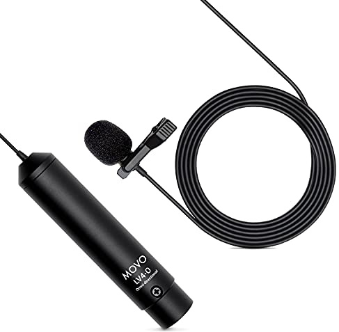 Movo LV4-O XLR Phantom Power Microphone Cravate omnidirctional avec Pince à Revers et Pare-Brise