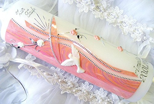 Cierge de baptême, de communion VT-42, pour jeune fille - 250/70 mm - Avec accessoire pour personnalisation