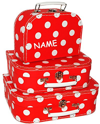 alles-meine.de GmbH Koffer - MITTEL - rot & weiße Punkte - incl. Name - Pappkoffer - Puppenkoffer - Kinderkoffer - für Kinder & Erwachsene - ideal für Spielzeug und als Geldg..