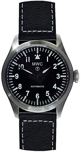 MWC Classic 46mm Limited Edition XL Luftwaffe Pattern Automatico Acciaio Nero Pelle Militare Aviatore Pilot Uomo Orologio