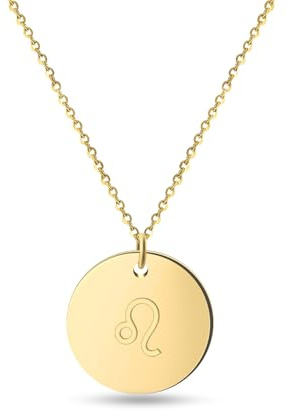 GD GOOD.designs EST. 2015 Chaîne du zodiaque Lion en or 18 carats - Résistant à l'eau I Collier doré avec pendentif horoscope I Zodiac Necklace en acier inoxydable pour femmes