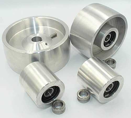 (AL5-Track 4-19 Shaft) CNC Machined Belt Grinder Wheel Set for Knife Grinders 130 mm Drive-19 mm Shaft 100 mm Track 50 mm Idler