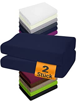 npluseins 2 Stück Spannbezug Gesundheitskissen, 35-40 x 55-60 cm, Navyblau | 97 % Baumwolle, 3 % Elasthan, Rundumgummizug, temperaturausgleichend, anschmiegsam, waschbar bis 60 °C