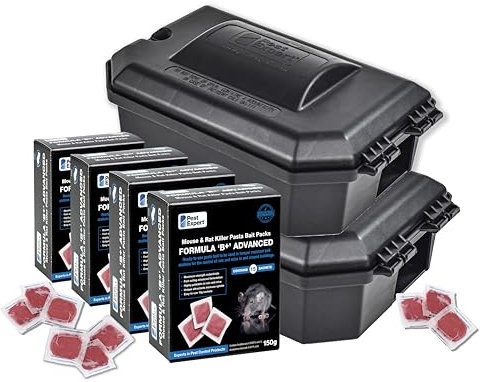 Pest Expert Formula B+ Advanced Rat & Mouse Killer Poison Pasta Bait Strong Single Feed 600g + 2 x Professional Rat Bait Boxes