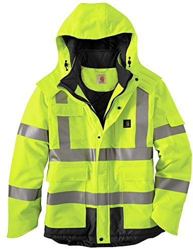 Carhartt Mens High-Visibility Waterproof Loose Fit Heavy Weight Insulated Class 3 Jacket Work Utility Outerwear, Brite Lime, Small US