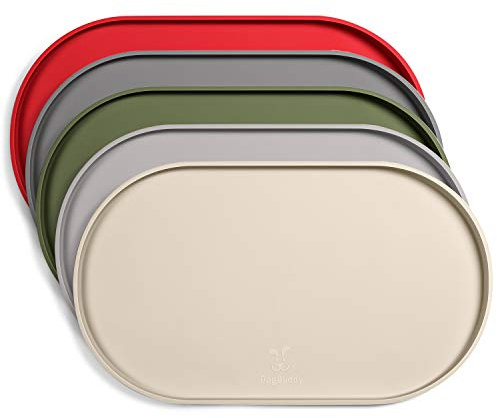 DogBuddy Dog Food Mat - Waterproof Dog Bowl Mat, Silicone Pet Mat for Food and Water Bowls, Nonslip Pet Feeding Mat with Edges, Dogs Food Mats for Floors, Puppy Supplies (Small, White Sand)