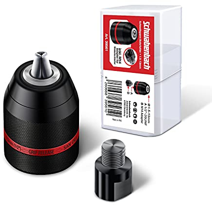 SCHWABENBACH ® Mandrino Autoserrante 1/2-20UNF con Adattatore M14 per Smerigliatrici Angolari - Mandrino di Qualità Superiore per Professionisti 1-13mm