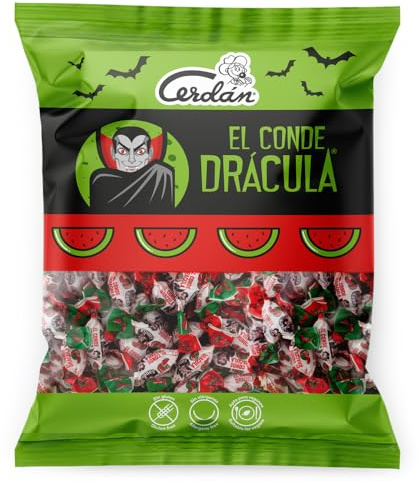 Caramelos Cerdán - Caramelos El Conde Drácula Sabor Sandía | Medio Kilo - Bolsa de 500 gr | Caramelo Duro Sin Gluten ni Alérgenos | Ideal para Fiestas, Eventos y Cumpleaños