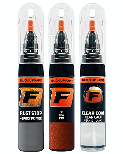 FIRANTO Lackstift Autolack Reparaturset für BMW C1X Sunset Orange - 3-in-1 Autolack Kratzer Reparaturstift 15ml Grundierung, Klarlack
