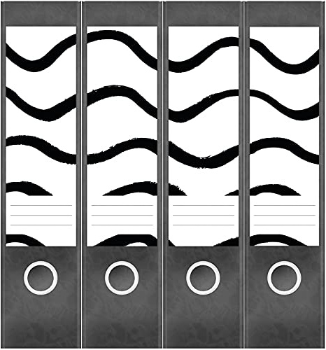 Etiketten für Ordner | Schwarz Weiss Muster 2 | 4 breite Aufkleber für Ordnerrücken | Selbstklebende Design Ordneretiketten Rückenschilder