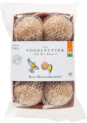 defu Wildvogelfutter | 1 x 600 g | Bio Meisenknödel 6 Stück in kompostierbaren Netzen | Ganzjähriges Wildvogelfutter für Weich- und Körnerfresser