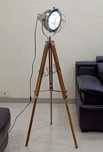Lámpara de trípode de pie vintage con pata de madera de metal para estudio, sala de estudio y decoración de oficina