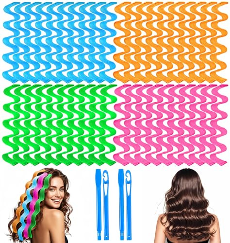 42 Pcs Heatless Waves Hair Curler for Medium Long Hair, No Heat Damage Hair Curlers for Long Lasting Natural Waves and Curls, Easy To Use Styling Hook Design for Women and Girls (45cm/ 17.7)