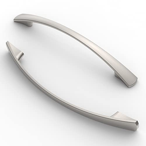 FURNIWARE 10 Pack Brushed Nickel Cabinet Pulls, 128mm(5) Hole Center, A03 | Zinc Alloy Drawer Handles for Modern Kitchen Cupboards, Chest of Drawers, Bathroom Vanities, Wardrobe Doors, DIY Projects