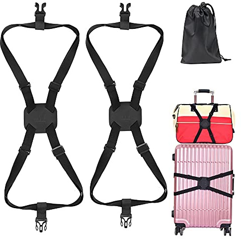 WANLIAN cinghie per bagagli, cinghie elastiche regolabili per valigie da 2'x74' con fibbie, cinghie da viaggio resistenti, cinghie bungee per borsa con fibbie (nero), confezione da 2