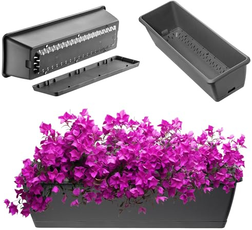 KADAX Fioriera 60 cm, grigio - Fioriera in plastica con sottovaso, resistente e facile da pulire, per fiori ed erbe all'aperto