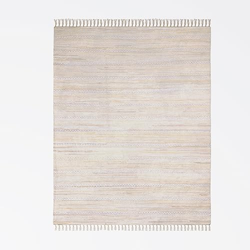 MY-RUG Handgewebter Chindi Fleckerlteppich 140x200 cm aus Baumwolle | Wendeteppich | handgemachter Flickenteppich | flach gewebter Küchenteppich | Teppich aus Naturfaser | Nandini Creme