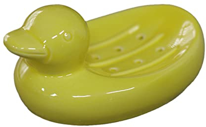 Soap DishSoap Tray，Soap Drainer Rack，Little Duck Soap Holder for Bathroom Sink, Ceramic Soap Dishes for Bar Soap, Cartoon Porcelain Bathroom Soap Dish, for Bathroom Kitchen-yellow-15.5x9.5x7.5cm