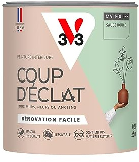 V33 Peinture murale intérieure Coup d'Éclat® Sauge douce Mat Poudré 0,5L | Tous murs neuf ou anciens, Rénovation facile, Masque les défauts, Lessivable, Contient des matières recyclées