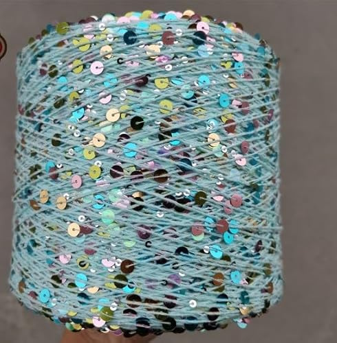 RAEF Ausgefallenes Baumwollgarn, 6 mm/3 mm, Pailletten-Strickgarn, ideales Partnergarn zum Stricken mit Anderen Garnen, 500 g, 1400 m