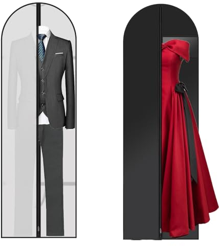 Feelhap Kleidersack Lang 180x60CM, 2 Stück Anzugtasche Brautkleid Kleidersäcke Anzug Faltbar, Premium Kleidertasche Kleiderschutzhüllen für Jacke Mantel Kleider Abendkleider (Weiß und Schwarz)