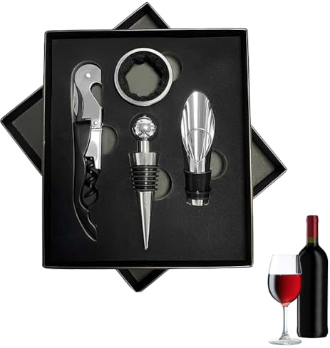 Sacacorchos Set, Set de Accesorios para Vino, Kit de Abrebotellas de Vino, Abridor de Botellas de Vino, Juego de Abridor de Vino 4 En 1, con Sacacorchos Vino, Tapón de Vino, Vertedor Vino