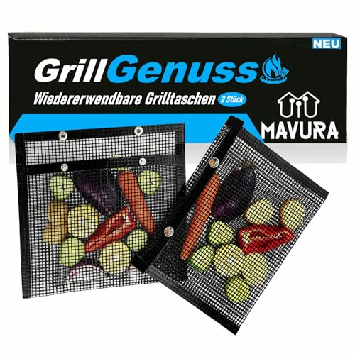 MAVURA GrillGenuss Grilltasche BBQ Grillbeutel Grillkorb Grillgitter, (Grillmatte Gemüse Fleisch Grillen, für Holzkohlegrill Gasgrill Elektrogrills Smoker), hitzebeständig wiederverwendbar 2er Set