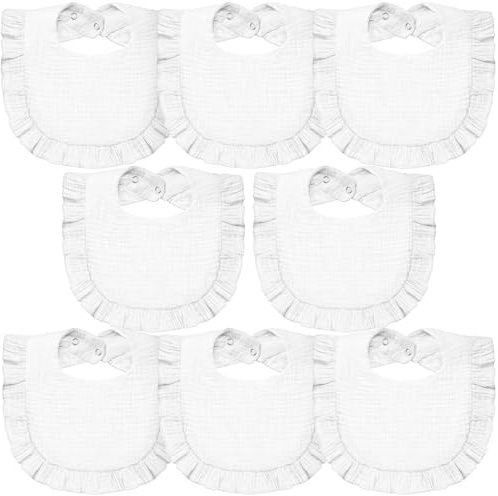 Lictin Muslin Bibs for Boy Girl - 8 Pack Baby Bibs Drool Bandana Cotton Neutral, Snap Bibs for Boys Girls Toddlers Infants Teething, Absorbent & Soft, White