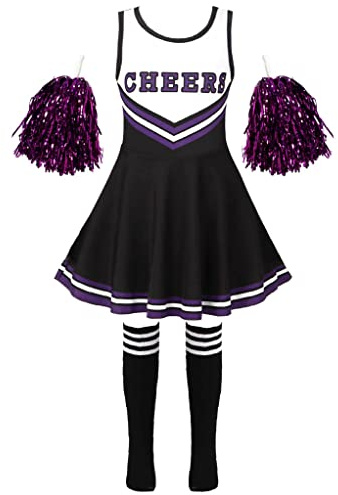 Zaldita Kinder Mädchen Cheer Leader Kostüm Ärmellos Cheer Minikleid + Socken + Pompons Cheerleading Kostüm Fasching Party Cosplay Costume