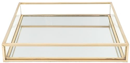 MAGICLULU Bandeja de cristal con borde dorado, soporte para perfume, bandeja cuadrada de espejo, bandeja de baratija, decoración para el hogar, bandeja de maquillaje, decoración vintage, plato de