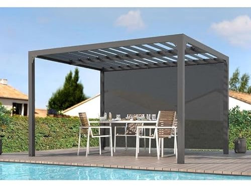 Pergola bioclimatique Habrita PER36R30BI en alu 10,80m2 Ouverture Manuelle avec Rideau Manuel Coloris Gris pour côté 3,60m Habrita Foresta