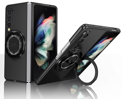 Yarxiawin Compatible with Samsung Galaxy Z Fold 3 5G Silicone Case Magnetic Ring Holder Aesthetic Compatible with Magsafe Mobile Phone Case Samsung Z Fold 3 5G with Stand Protective Case (Black)