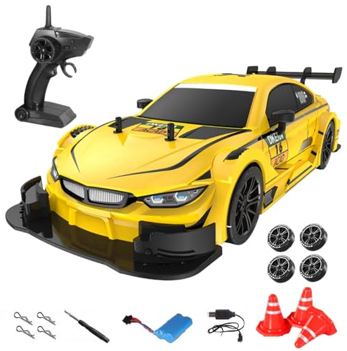 Dodoore 1:16 Scale RC Drift Car, 2.4GHz 40KM/H High Speed Racing Sport Toy Car with LED Light & Drifting Racing Tires Gifts for Teens Adults Yellow