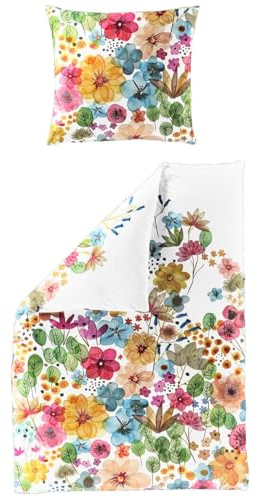 JACK by Bierbaum Mako Satin Bettwäsche 135x200cm 2 TLG. Blumen Blumenwiese Bunt Digitaldruck