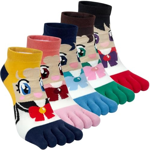 Chaussette à Doigts Femme Drôle Coton Court Basse Socquettes Orteils Séparés de Sport Nouveauté Cute Animaux Fruit Modèle Running Chaussette - EU 35-40, 5 Paires